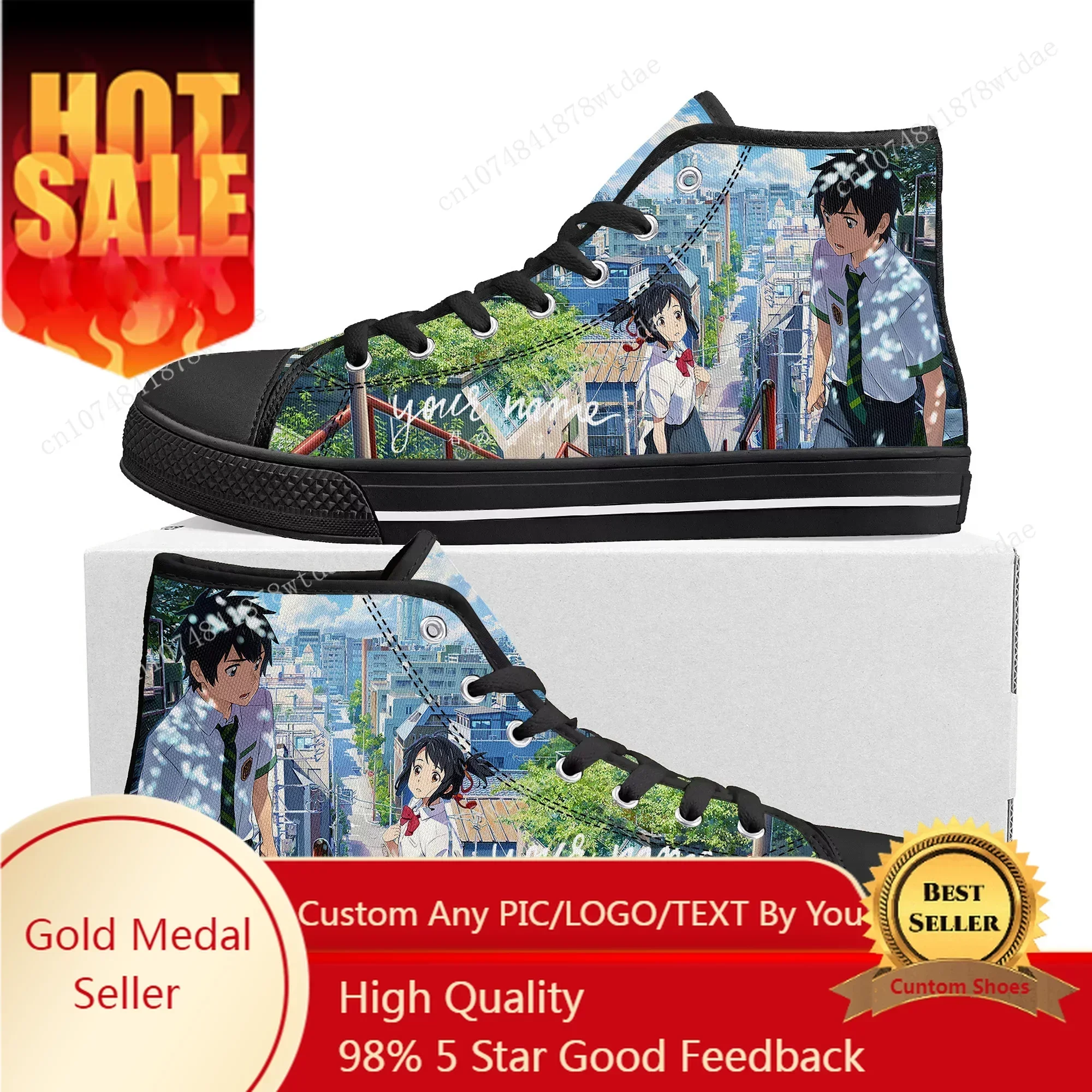 

Your Name High Top Sneakers Mens Womens Teenager High Quality Canvas Sneaker Japanese Anime Cartoon Casual Custom Made Shoes