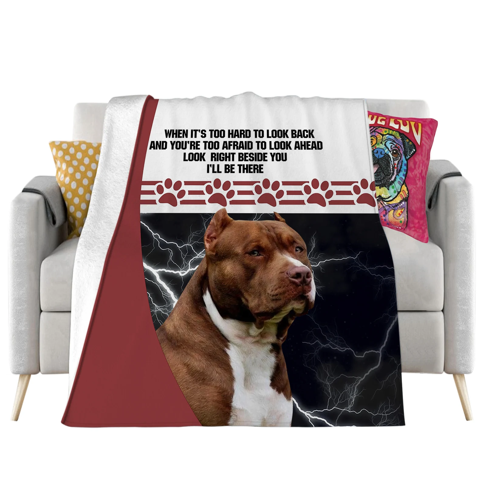 Pitbull Flannel Blankets Animal Dog Lightning Splicing 3D Printed Throw Blanket Office Nap Travel Portable Quilts Dropshipping