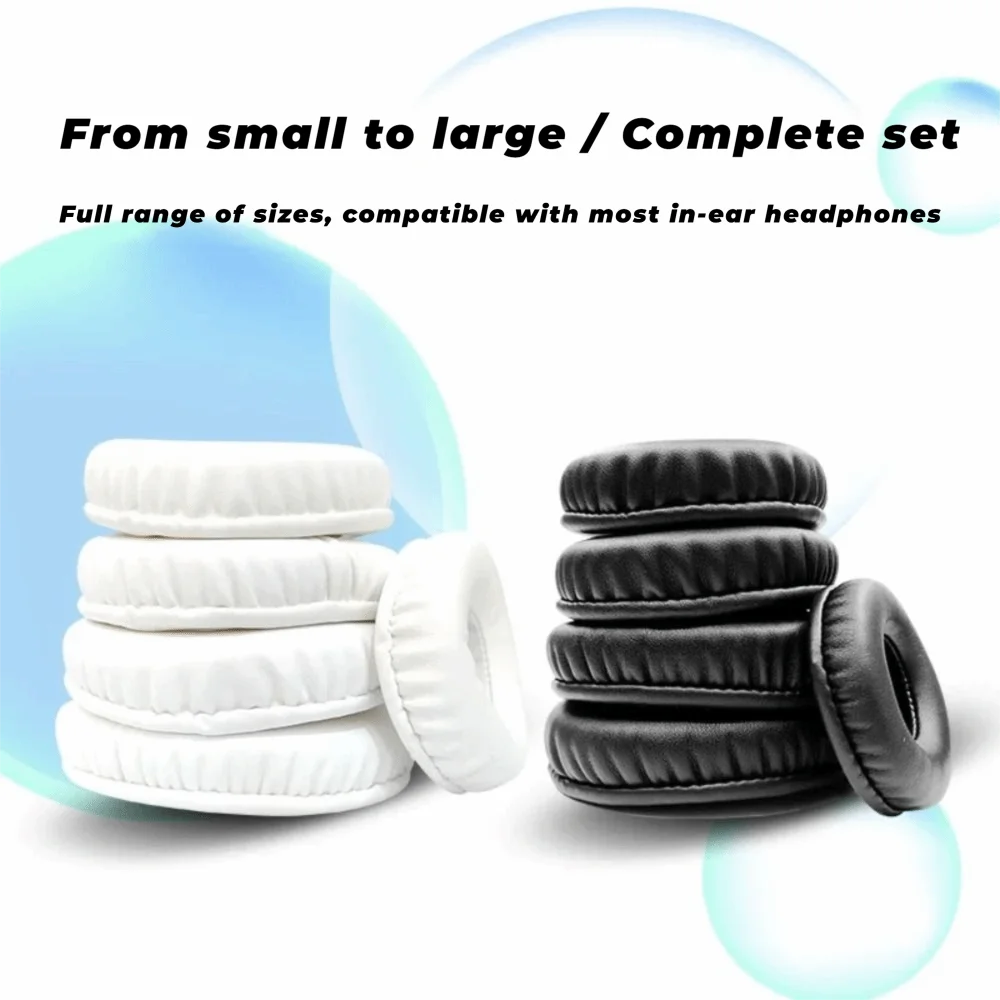 

New Sponge Leather Ear Pads Round Foam Cushion Headphones Covers Black White Headphone Pad