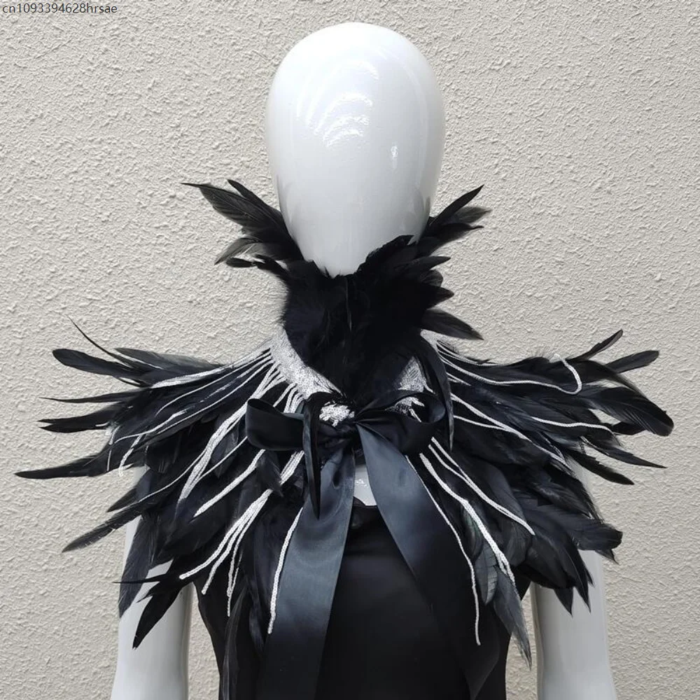 Colorful Feather Shoulder Collar Gothic Neck Choker Multicolor Sequined Feathers Masquerade Party Cosplay Costume Prop For Adult