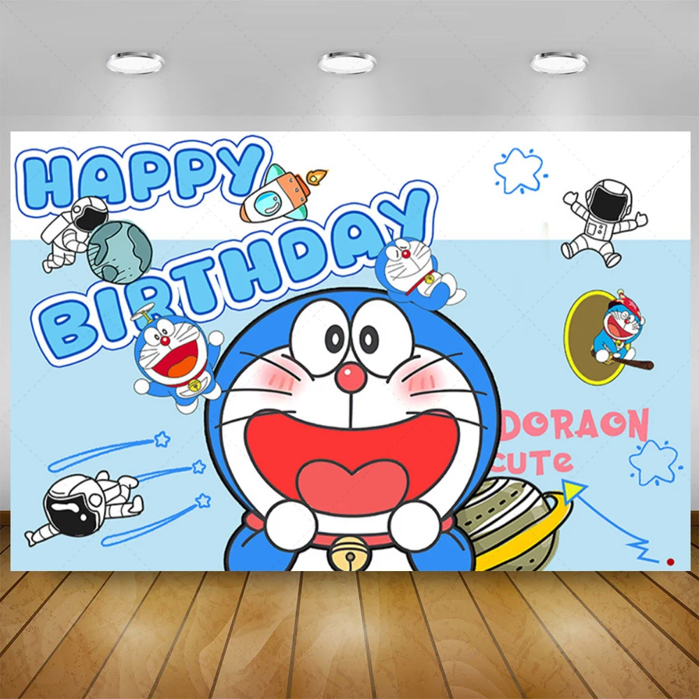 Cartoon Character Doraemon Theme Birthday Party Decoration Cute Blue Cat Background Baby Shower Poster Decoration Home Supplies