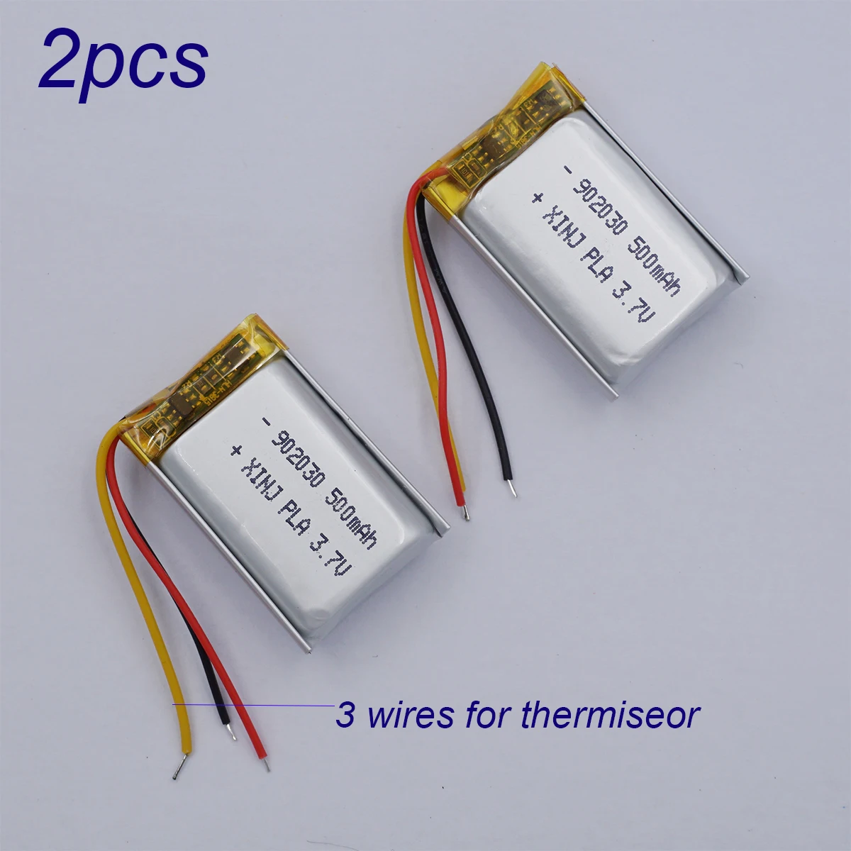 2pcs 3.7V 500mAh 1.85Wh Thermistor NTC 3 Wires Li-Polymer Li Lipo Replacement Battery 902030 For GPS MP4 Car Camera DashCam LDE