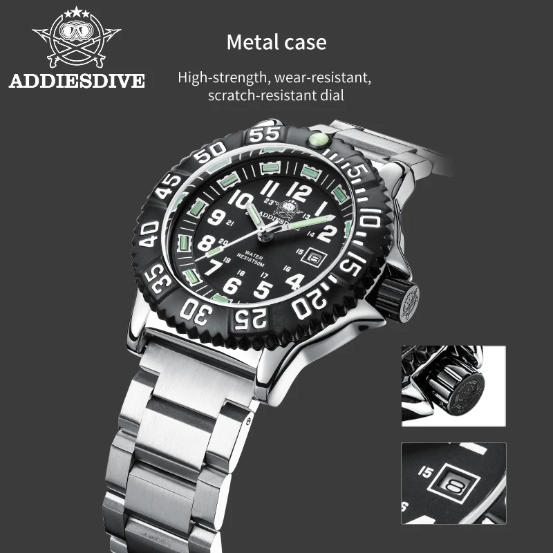 

ADDIESDIVE Men's Watch Outdoor Sports Rotating Bezel Stainless 50m Waterproof Quartz Watch Luminous Fashion Casual WristWatch
