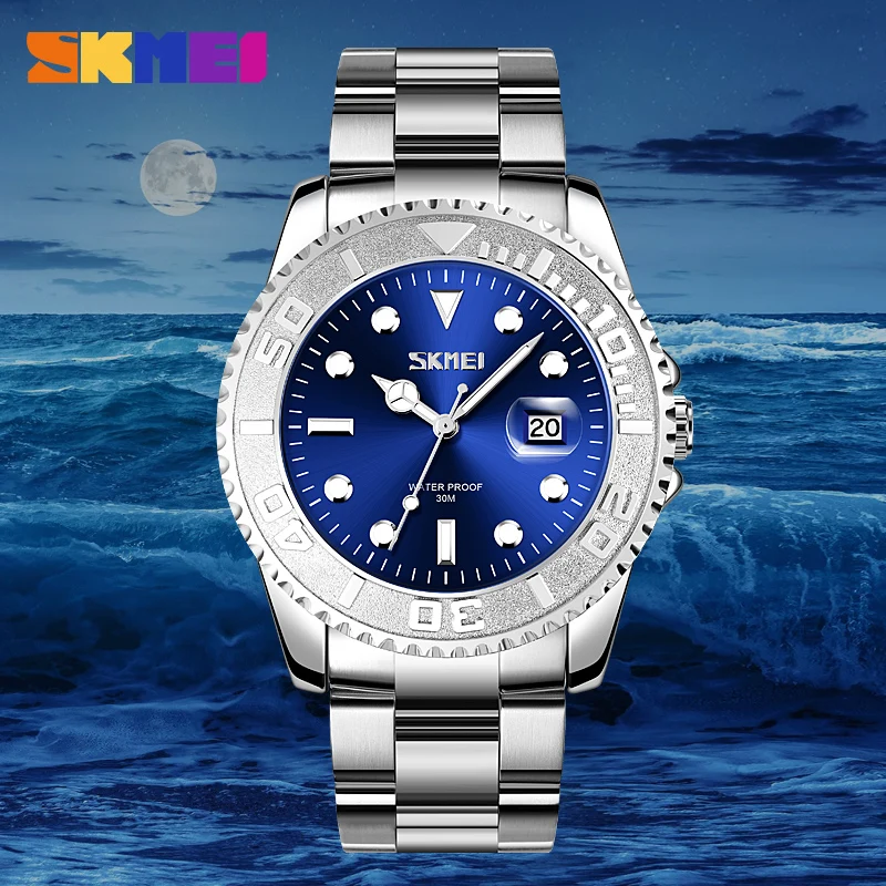 Luxury Stainless Steel Quartz Watch Top Brand SKMEI Men\'s Watches Calendar Simple Wristwatch Business Dress Clock Original Hour