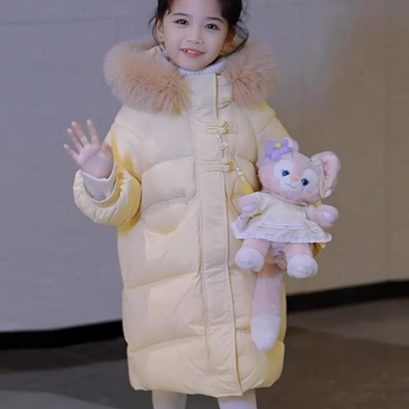 Girls Coat Overcoat Jacket Windbreak Outerwear 2024 Yellow Winter Autumn Warm Cotton Christmas Gift Children's Clothing