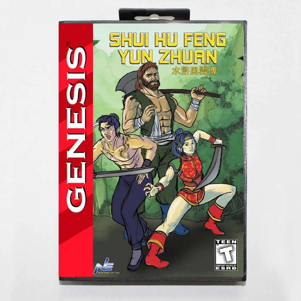 خرطوشة ألعاب Shui Hu Feng Yun Zhuan MD مع صندوق الولايات المتحدة الأمريكية لنظام Genesis Sega Megadrive 16 بت