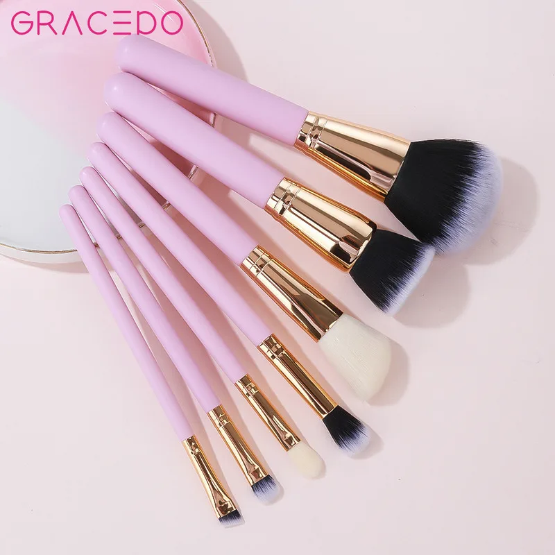 مجموعة فرش مكياج وردية مكونة من 7 قطع، مجموعة كاملة من أدوات المكياج لفناني الماكياج، بيع بالجملة من فرش المكياج بشعر الحيوانات