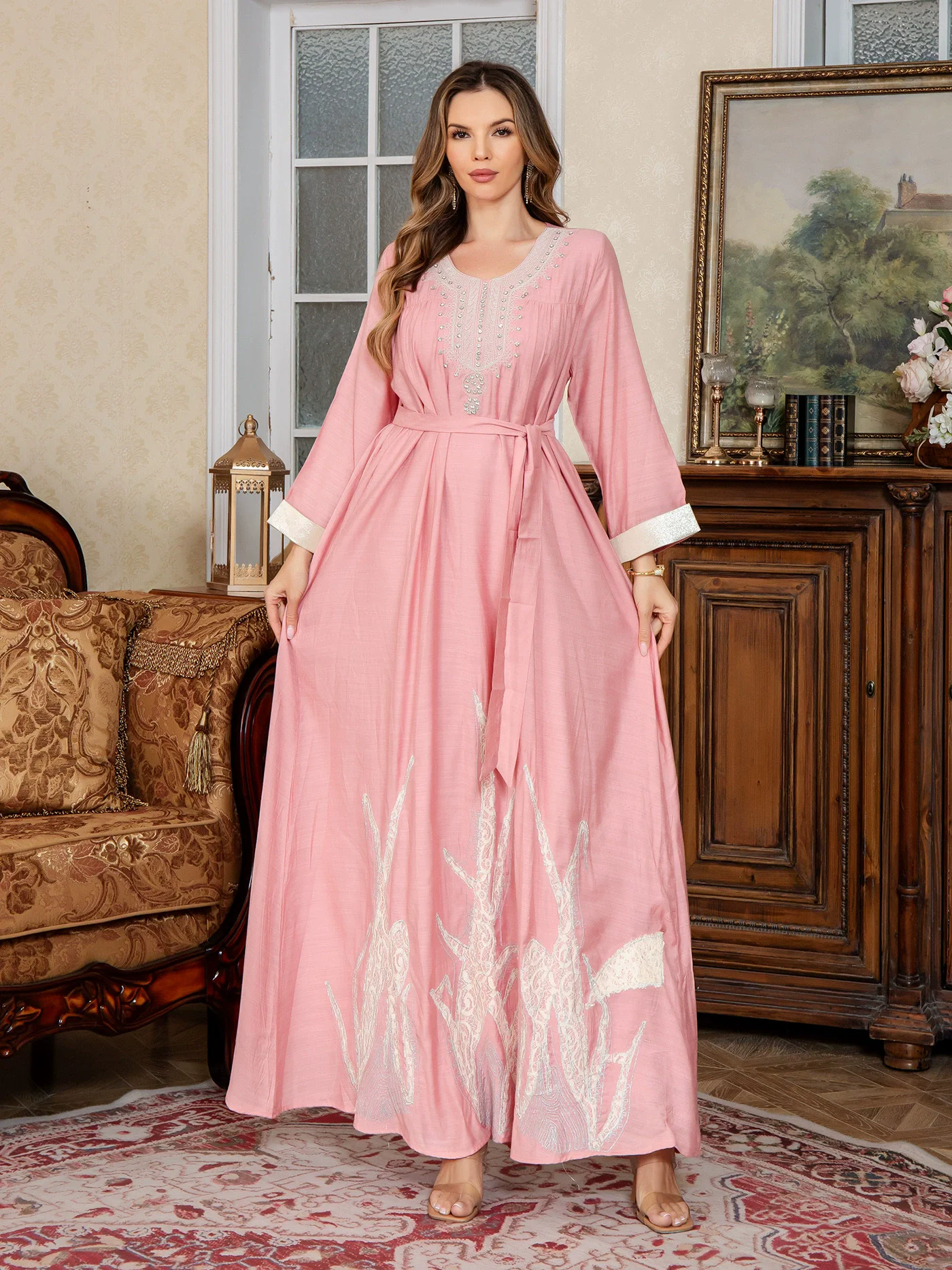 

Мусульманское Ближний Восток с бриллиантами Джалабия, женское платье с вышивкой, Дубай, Турция, кафтан, Абая, марокаин, халат, арабское платье Джеллаба, Eid