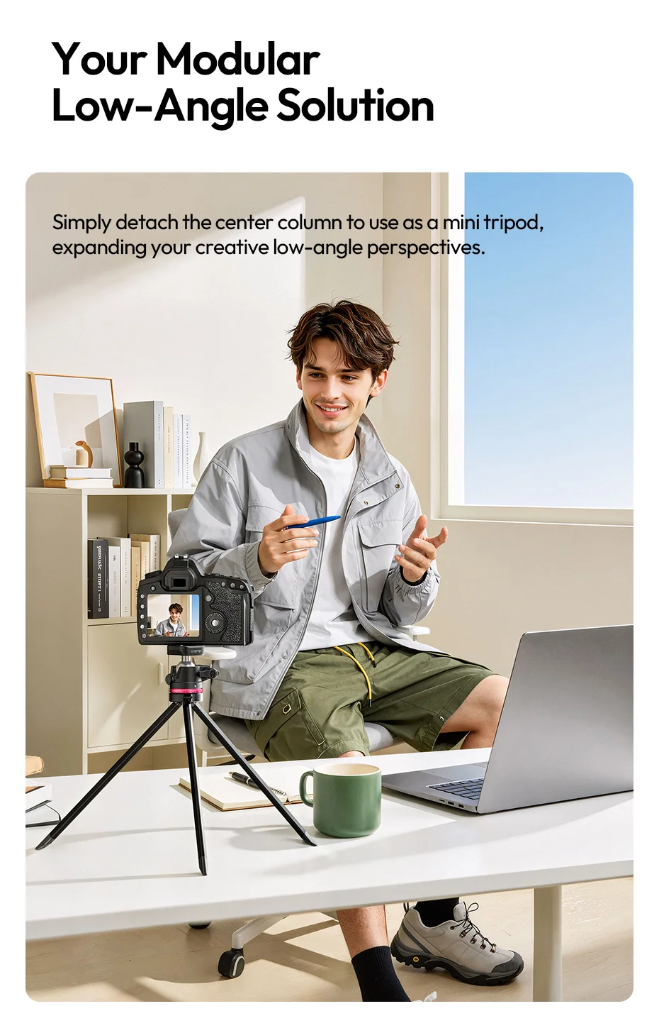 Ulanzi TZ01 Vielseitiges 2-in-1 Carbonfaser-Stativ Max. 1,6M Stativ mit Mini-Stativsäule für DSLR-Kamera für Outdoor-Reiseaufnahmen – Detail 5