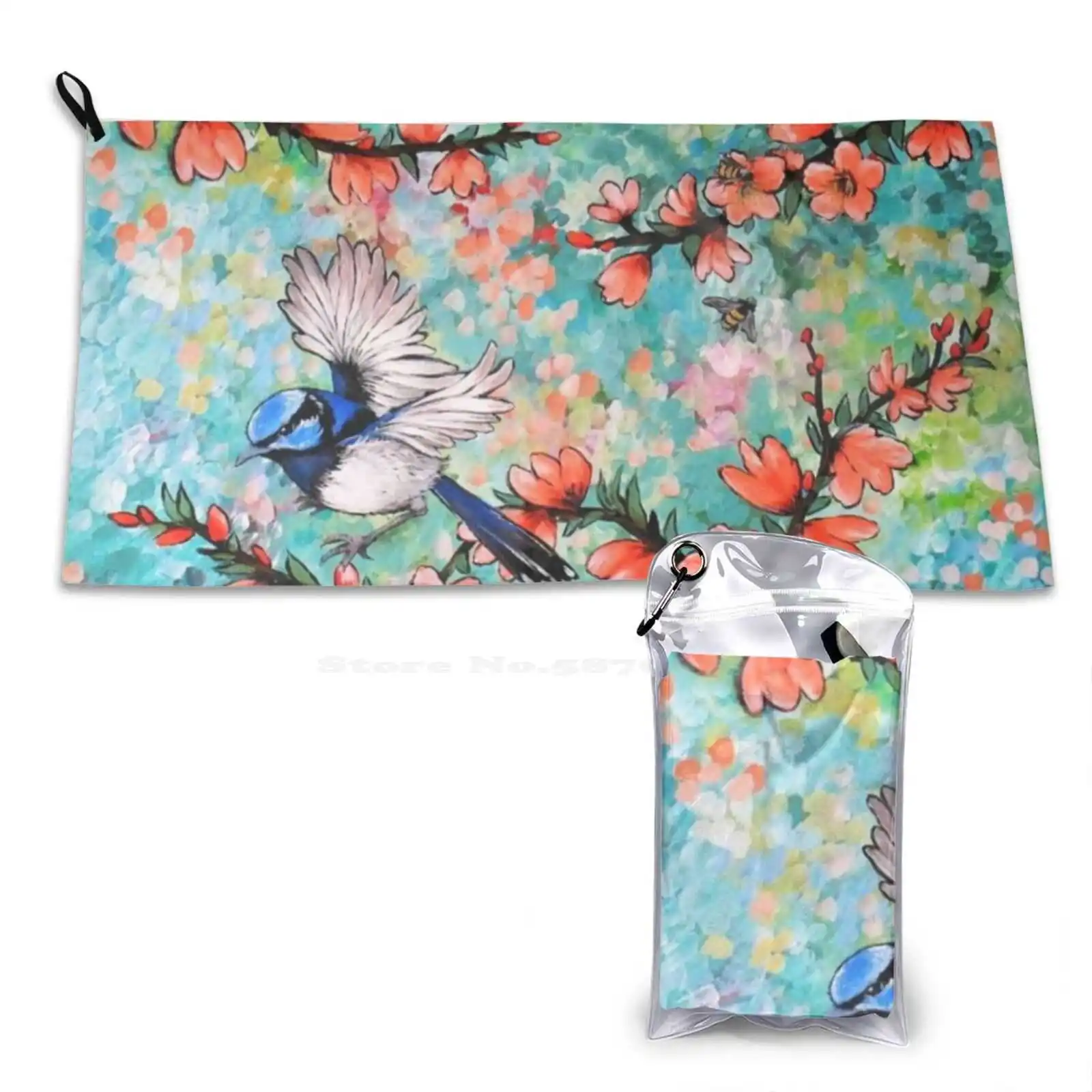 Colours Of The Garden Soft Towel Pattern Washcloth Sally Fairy Wren Nature Australian Birdlife Wildlife Pretty Colours Animal