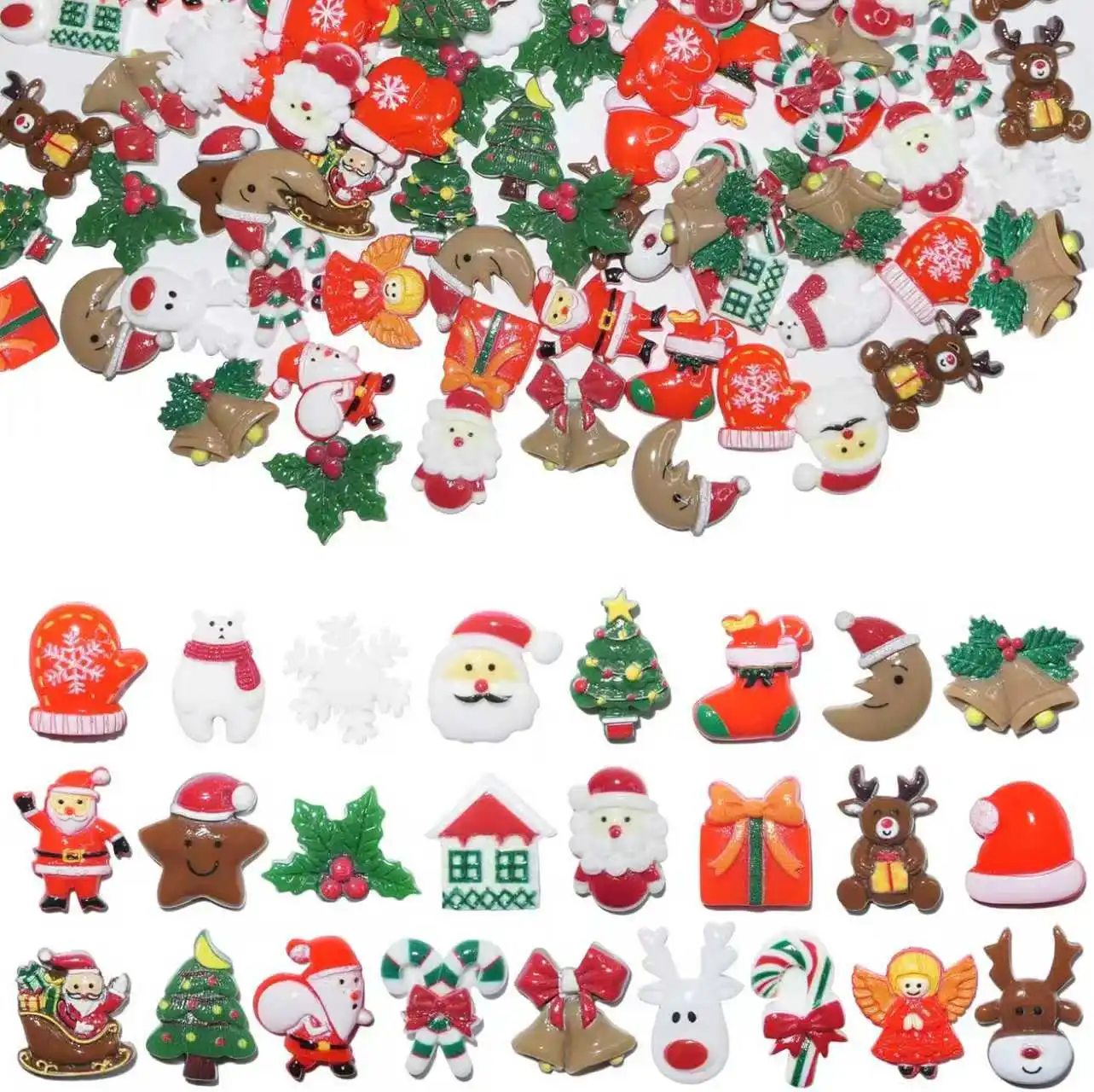 

50pcs Christmas Resin Charms for Crafts, Flatback Slime Charm Beads Miniature Ornaments for Christmas Embellishments,Craft Suppl