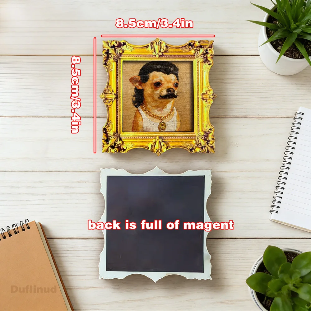 Retro Gerahmter Chihuahua-Kunstmagnet, Originelles Hundeporträt-Dekor für Kühlschrank, Schrank, Schließfach und Geschenk für Tierliebhaber – Detail 3