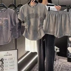 Two-piece women's summer new fashion luxury high-grade elastic waist commuter short-sleeved shirt+loose straight pants