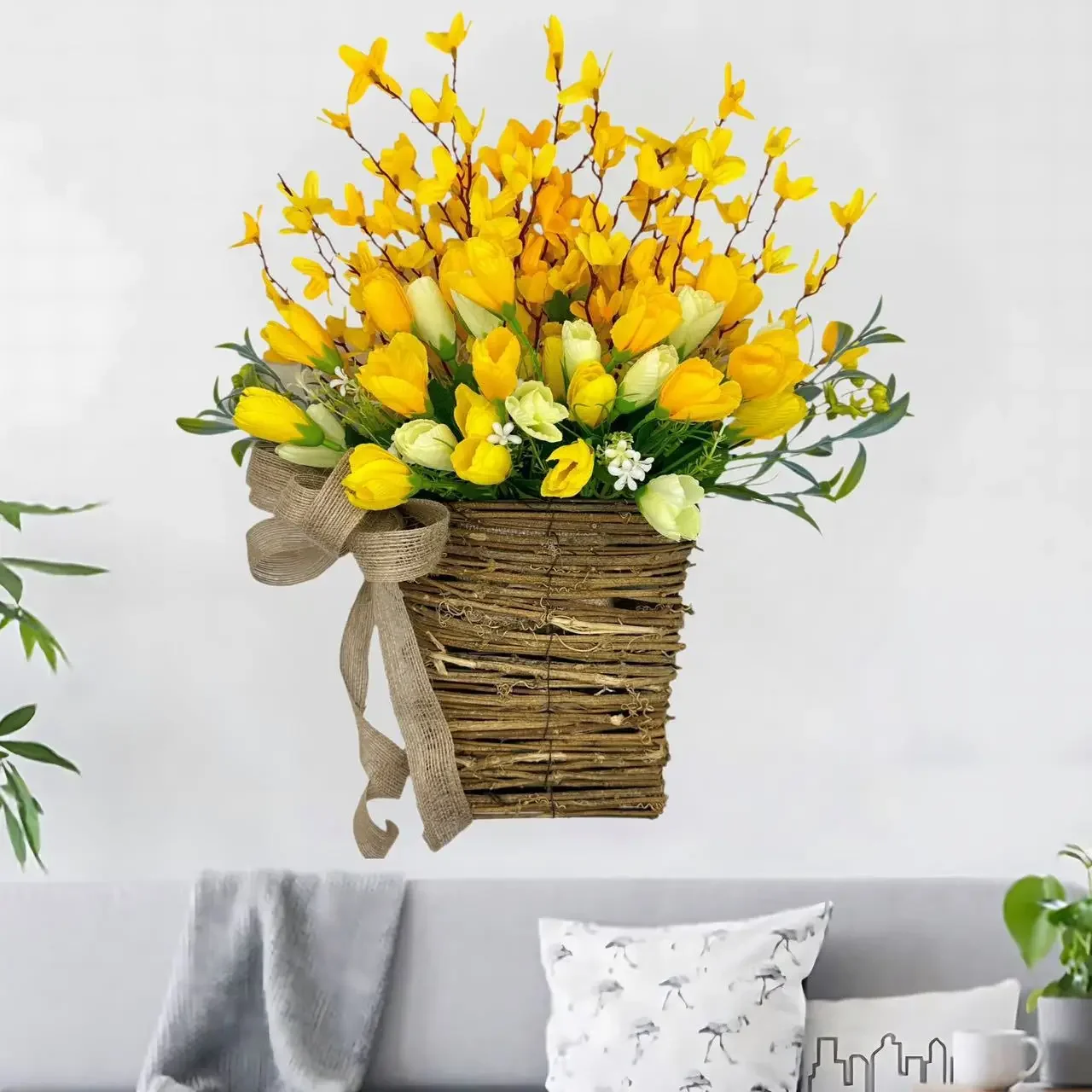 

2025 горячая весна и лето, имитация цветочной корзины тюльпана, имитация цветочного венок, домашний деревенский дом, подвесной декор на дверь