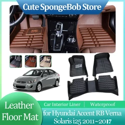 Car Leather Floor Mat for Hyundai Accent RB Verna Solaris i25 2011~2017 Foot Interior Liner Waterproof Carpet Custom Accessories