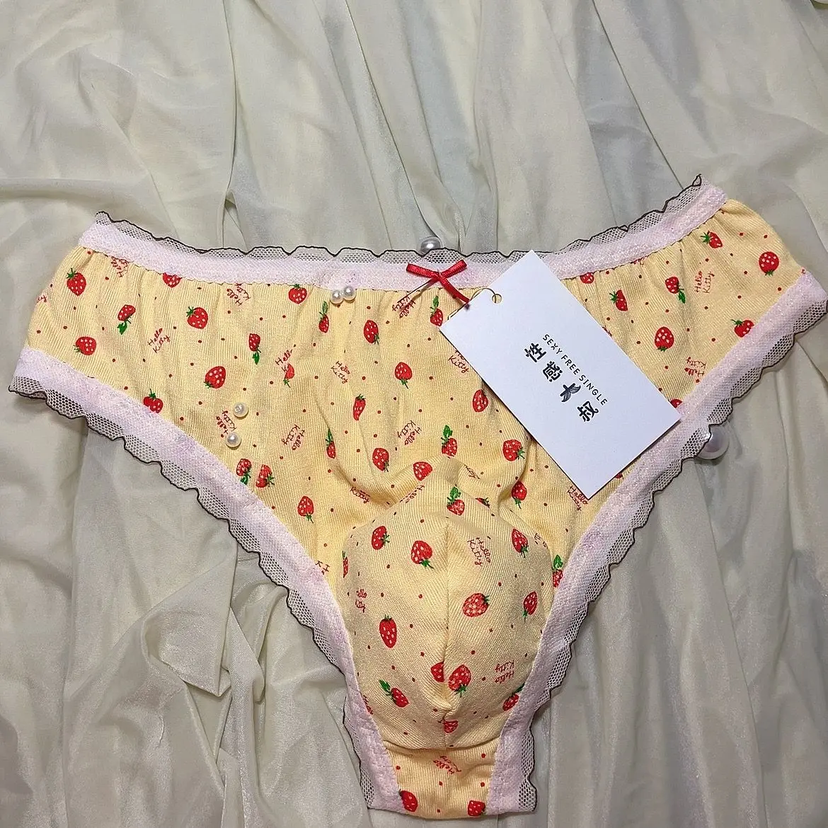

Man's Strawberry Lace Hem BF Brief Panty Live Show Dance DJ Club Bar Costume