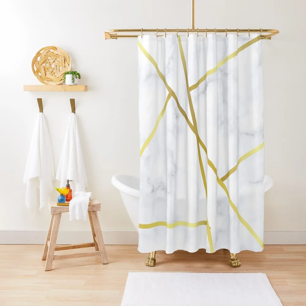 

Gold marble on white Shower Curtain Luxury Bathroom Window Bathroom Shower Set Waterproof Shower And Anti-Mold Curtain