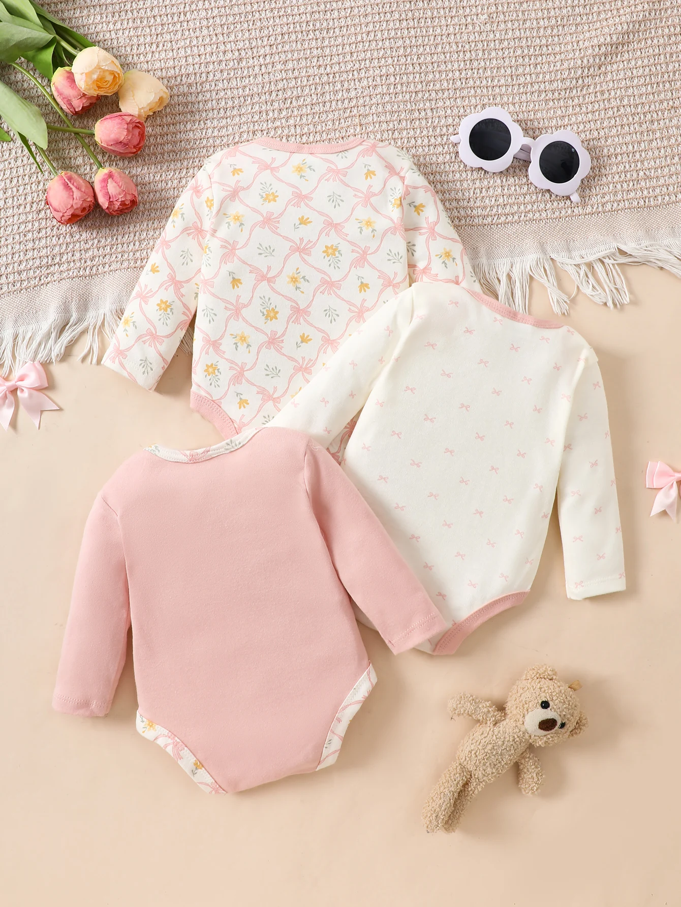 3PCS Baby girl onesie New style baby girl clothes Spring/Autumn long-sleeved onesie Cotton fabric Suitable for 0-9months
