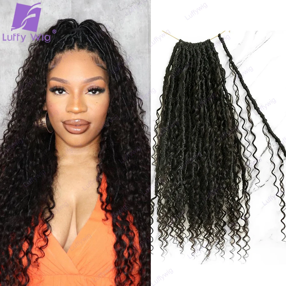 Häkeln Boho Locs mit Menschenhaar Locken Pre-Loop Göttin Locs Häkeln Haar mit lockigen Enden menschlichen Boho Faux Locs für Frauen