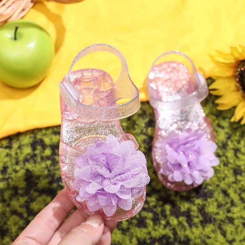 Girls Glitter Jelly PVC Flower Accessories Sandals Toddler Little Kids Buckle Closure Retro Woven Cut-Out Summer Beach Shoes - view 6