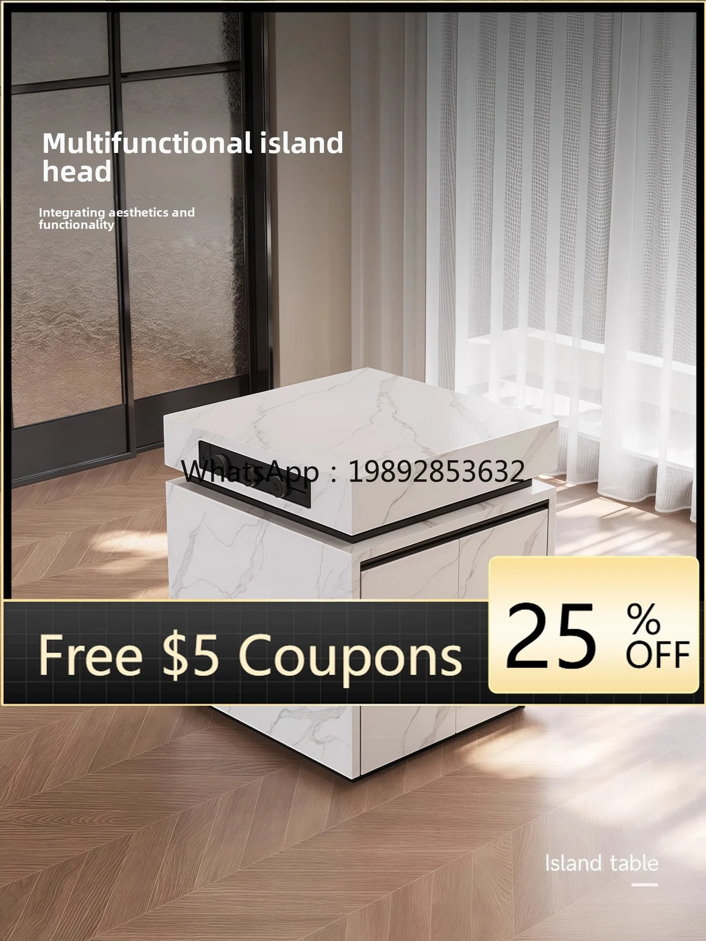 

YFY Italian Style Light Luxury Rock Board Island Cabinet Integrated Modern Minimalist Kitchen Dining Room Inverted Table