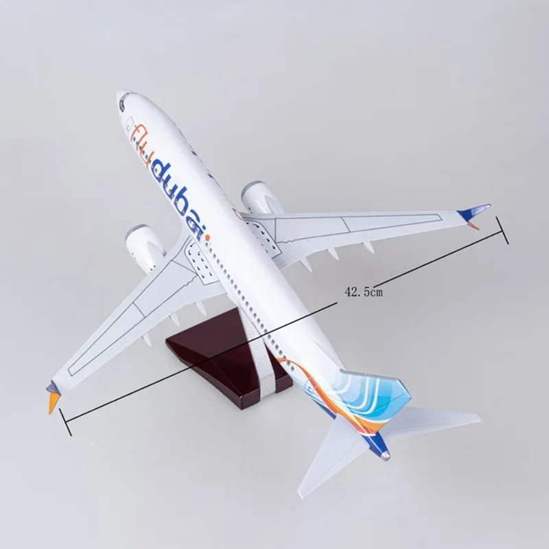 1/85 مقياس 47 سنتيمتر طائرة 737MAX B737 ماكس طائرة يطير دبي طيران ث الضوء والعجلة دييكاست الراتنج نموذج طائرة لعبة جمع