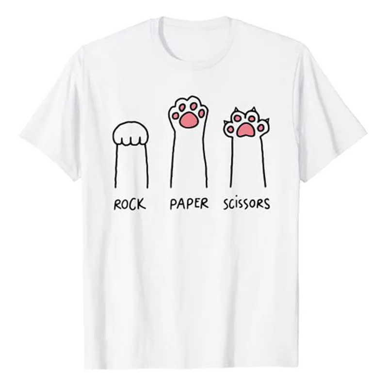 

Rock Paper Scissors Cat Paws T-Shirt Cute Kitty Lover Graphic Tee Funny Kittens Graphic Outfits Lovely Gift Short Sleeve Blouses