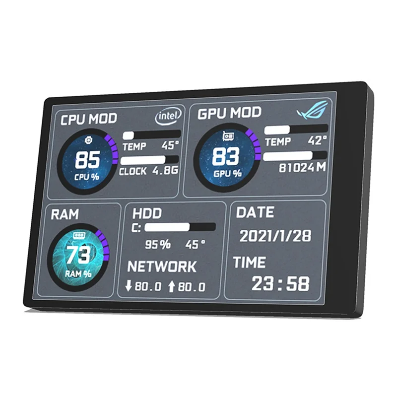 USB 3,5-дюймовый IPS-монитор типа C с дополнительным экраном 320X 480 для компьютера, процессора, графического процессора, оперативной памяти, жесткого диска, свободно AIDA64 Win10 11