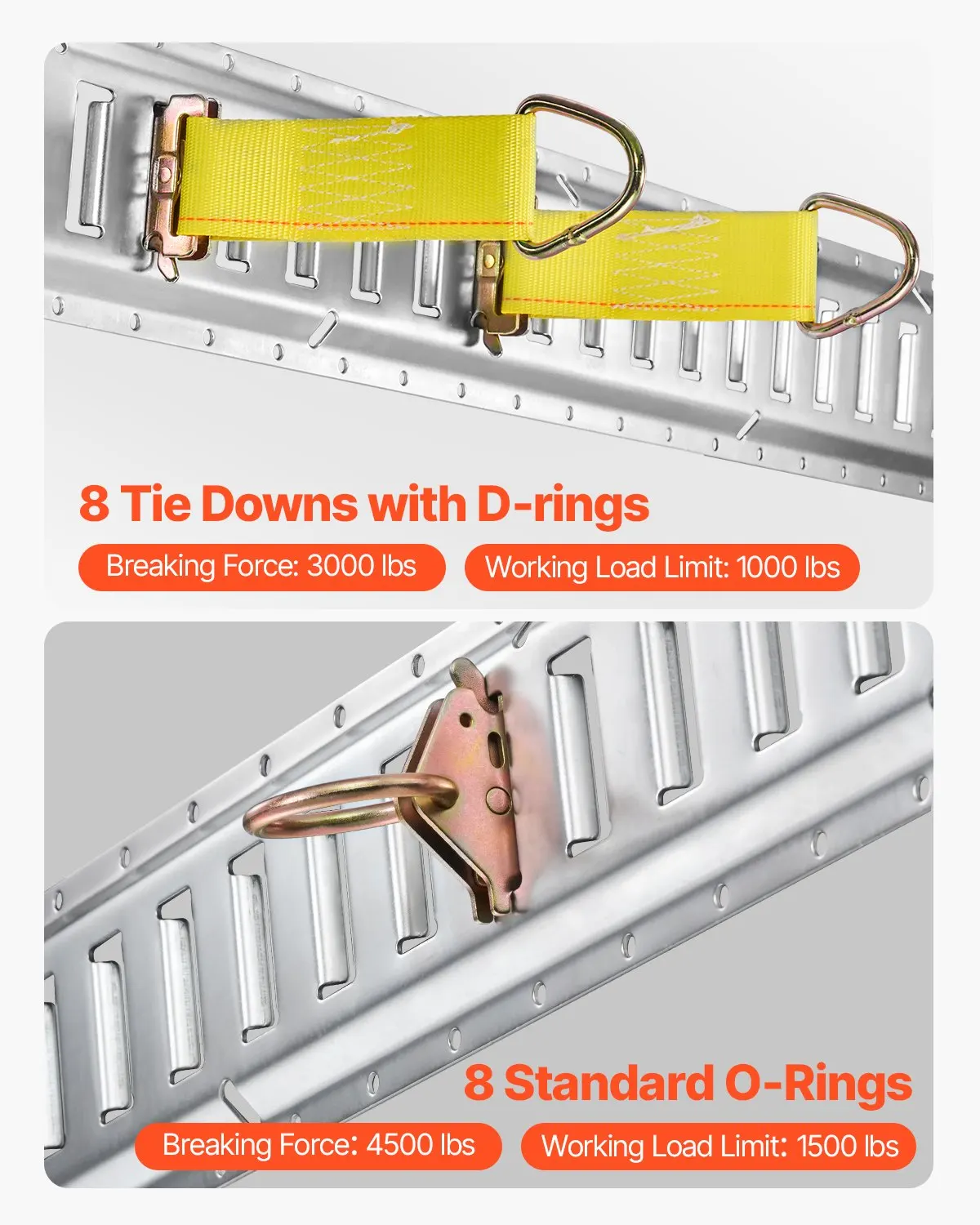 Kit de fixation L-Track 34 pièces, rail de 1,52 m argenté, système d'ancrage de cargaison de 454 kg pour le sécurisement des charges sur remorque, fourgonnette, camping-car