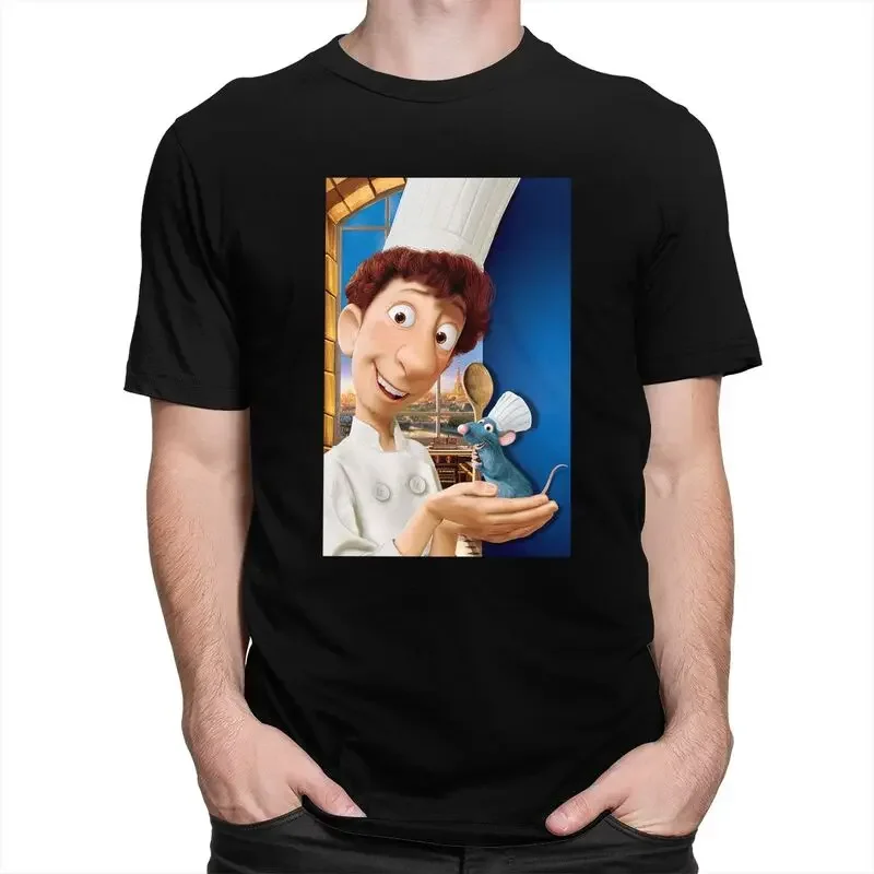 Mens Ratatouille Anime T Shirt Short-Sleeve Cotton Tshirt Handsome T-shirt Designer Alfredo Linguini Remy Tees Slim Fit Clothes