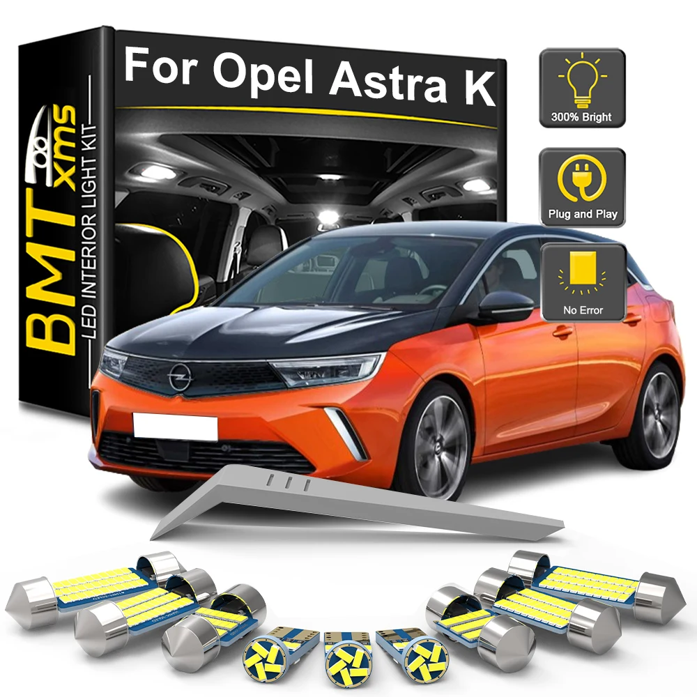 

BMTxms 13 шт. комплект светодиодных ламп для внутреннего освещения для Vauxhall Opel Astra K 2016 2017 2018 2019 2020 2021 аксессуары для багажника для чтения автомобиля