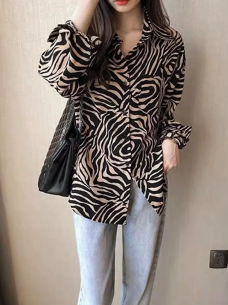 

Autumn Winter Loose Fit Long Sve Striped BF Sle Lazy Women's irt Korean Version Straight Tube Commute Sle Faionable