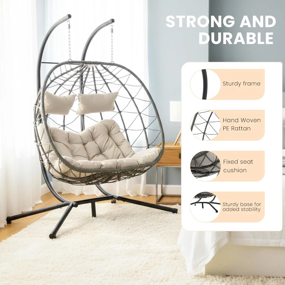 

Double Egg Chair with Stand, Indoor Outdoor Loveseat Hammock Swing Chair,Wicker Chair with Foldable Basket & Thick, Customized