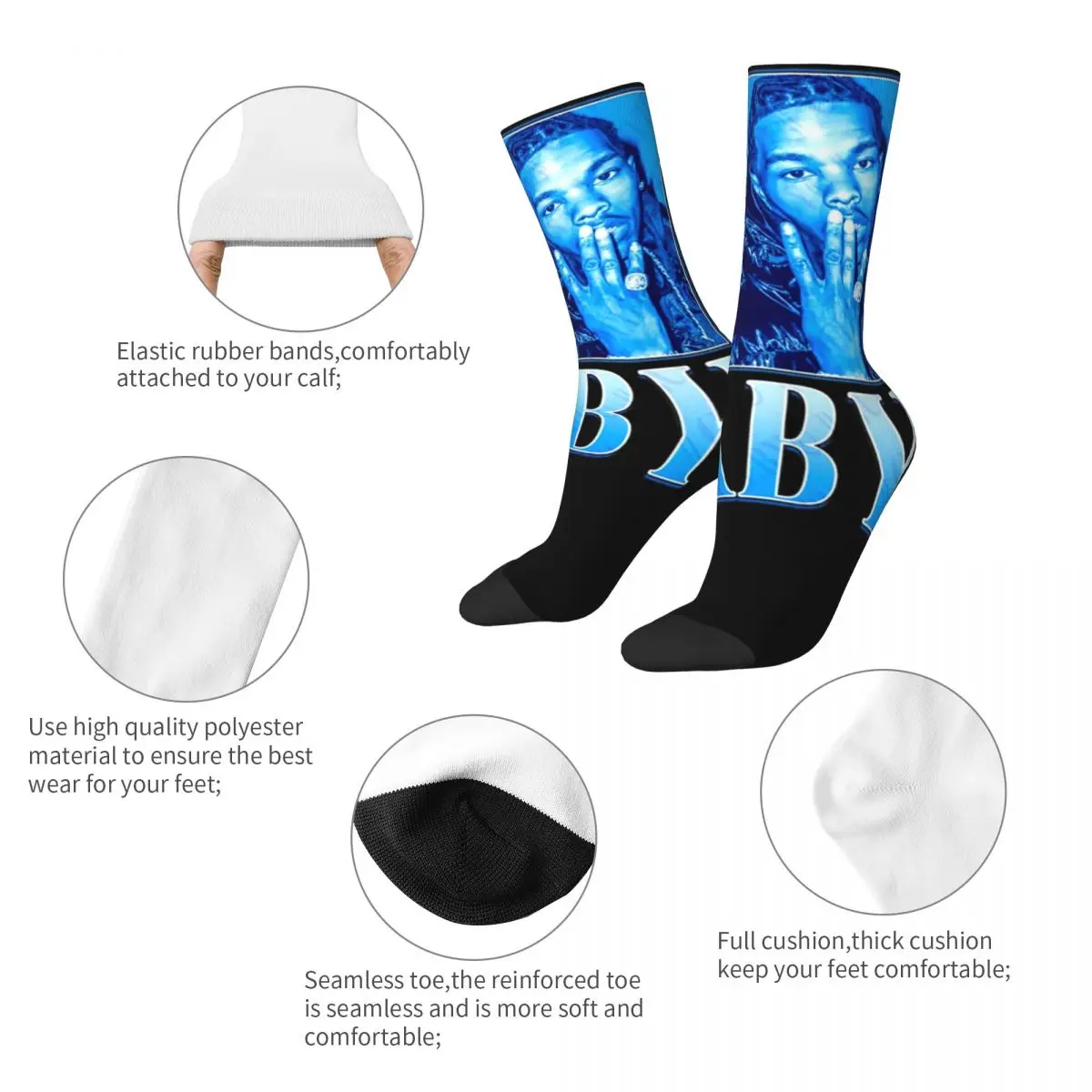 Hip-hop Lil Baby Rapper Bootleg Design Basketball Crew Socks Accessories All Seasons Vintage Warm Long Socks Breathable