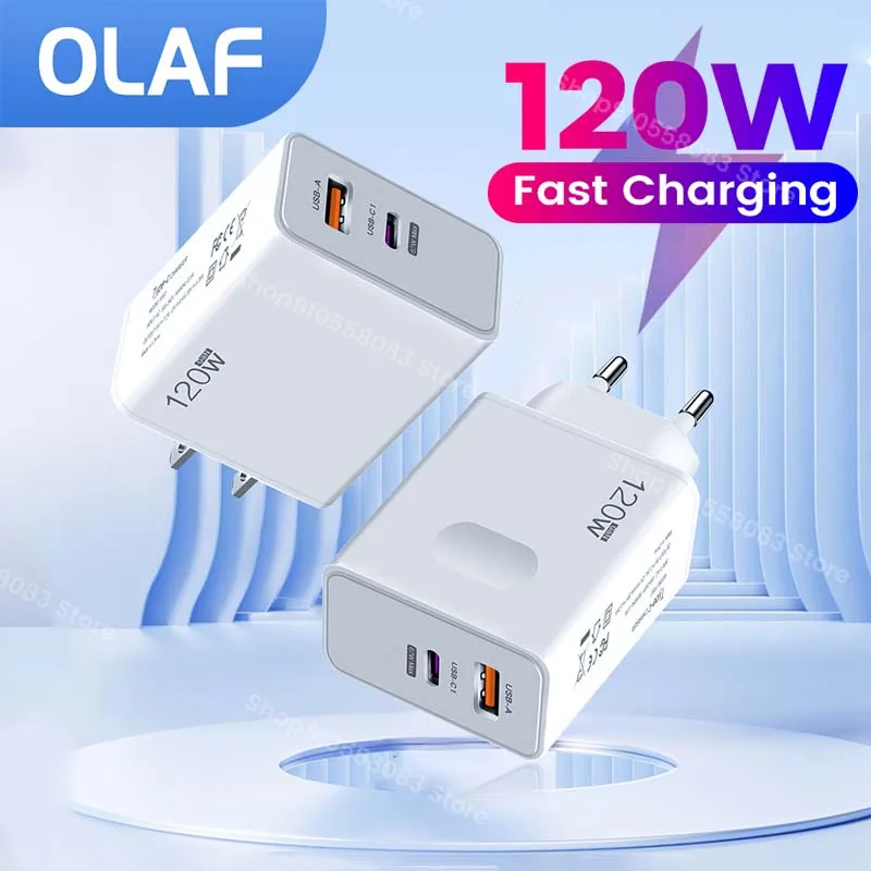 120W USB Charger Fast Charging QC 3.0 67W Fast Charger Type C Adapter For Xiaomi Samsung Dual Port USB Charger For iPhone 15 Pro