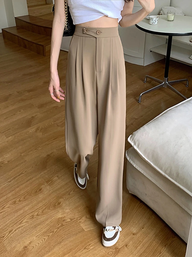 Zoki Korean S-4Xl Women Suit Wide Leg Pants Summer Thin High Waist Straight Trousers Fashion Office Lady Harajuku Casual Pant