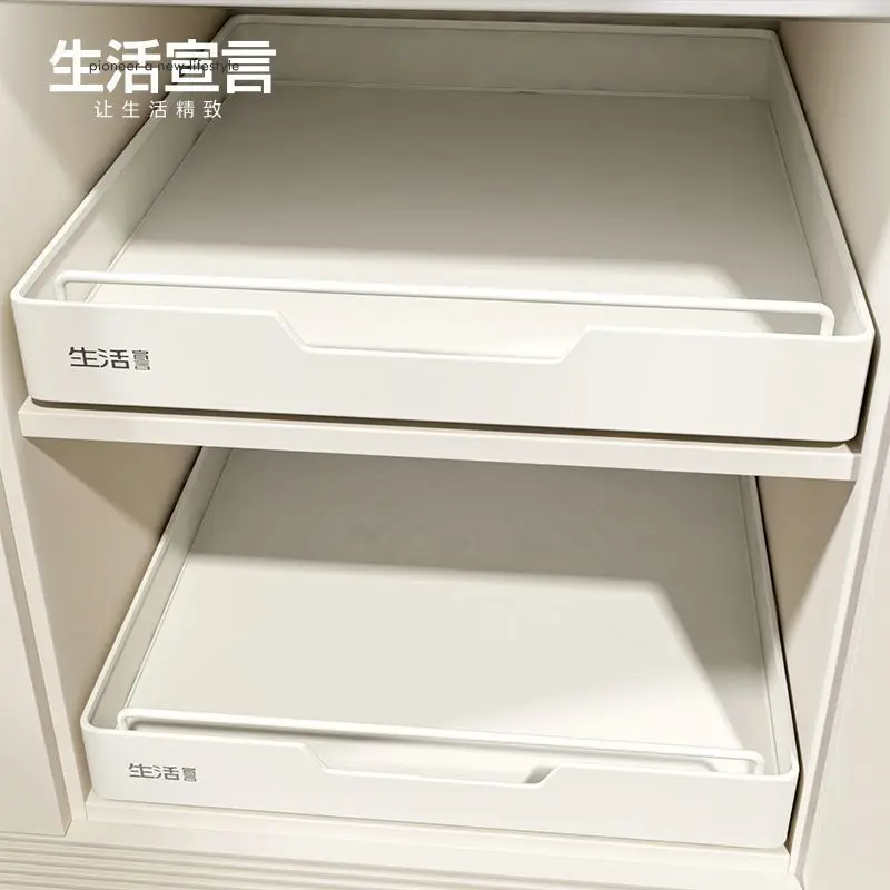 

No Punching Slide Rail Cabinet Basket Ultra-large Capacity Kitchen Seasoning Storage Box Crevice Partition Storage Boxes