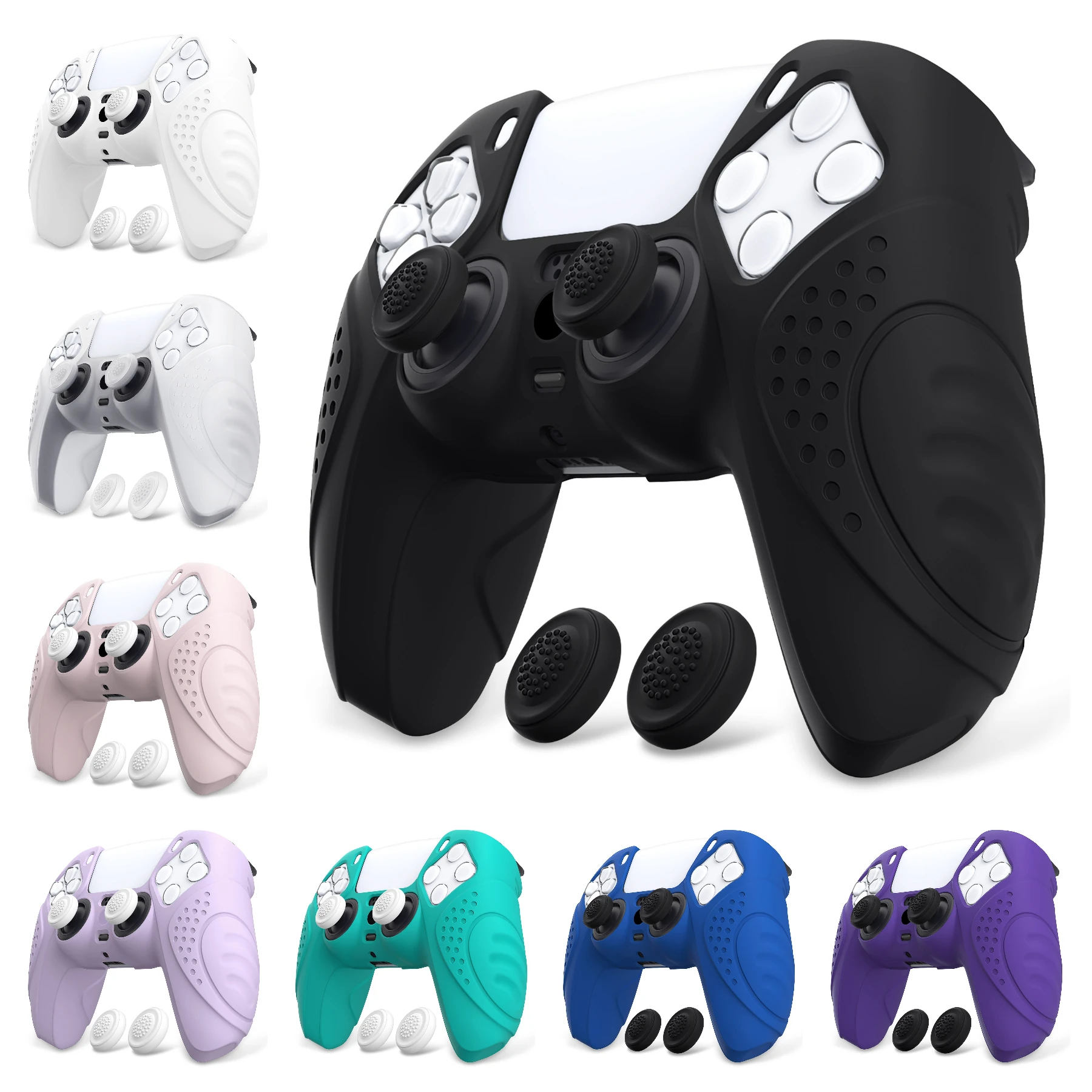 

PlayVital Guardian Edition Ergonomic Soft Anti-slip Silicone Case Rubber Protector Skins with Joystick Caps for ps5 Controller