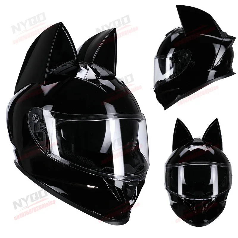 Motorcycle Full Face Helmet for Women White and Pink Cat Ear Helmet DOT Approved Men's All Season Off-road Safety Helmet - view 6