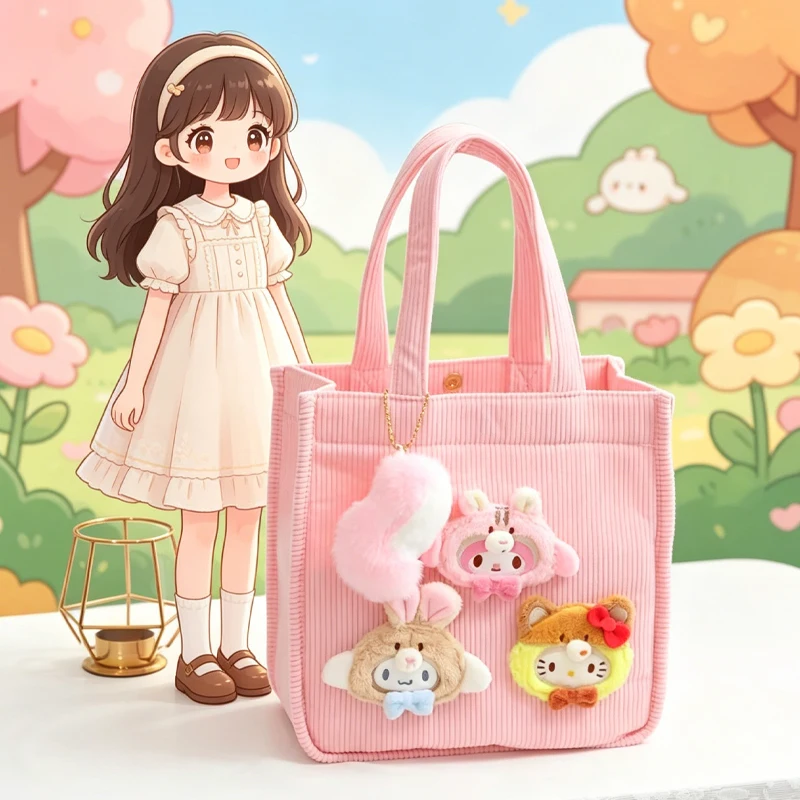 

Cinnamoroll Crossbody Bag Cartoon Hand-Held Lunch Box Bag Anime Large Capacity Bento Bag Fashion Tote Bag Shopping Storage Bag