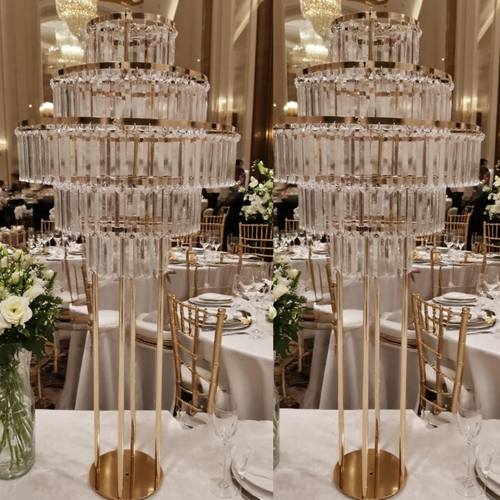 

80-130 см 6-10 шт. f20 металлическая хрустальная пятислойная подставка для цветов свадебное украшение для центрального украшения гальваническая золотая подставка для цветов