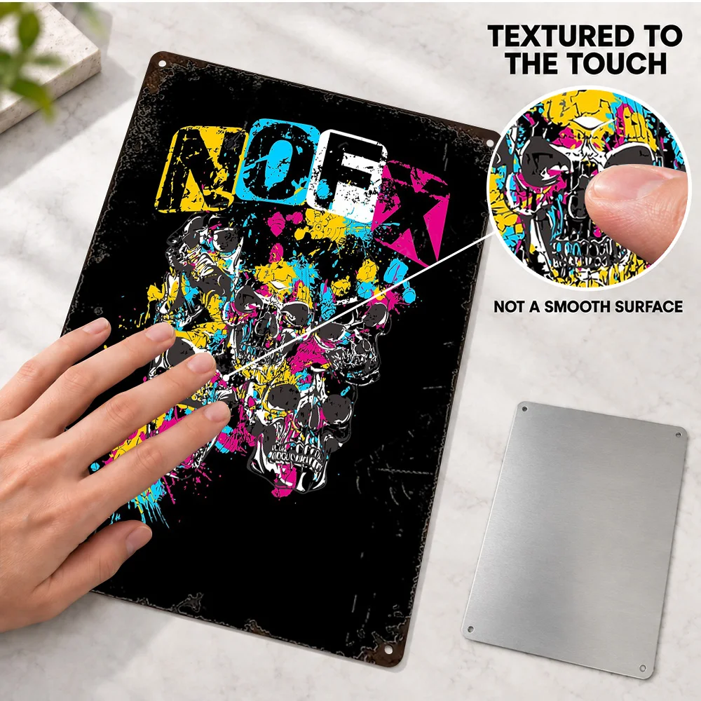 Nofx Skulls And Splatter Textured Metal Poster Retro Bold Design Bedroom Wall Art Personalized Aluminum Sign Housewarming Gift