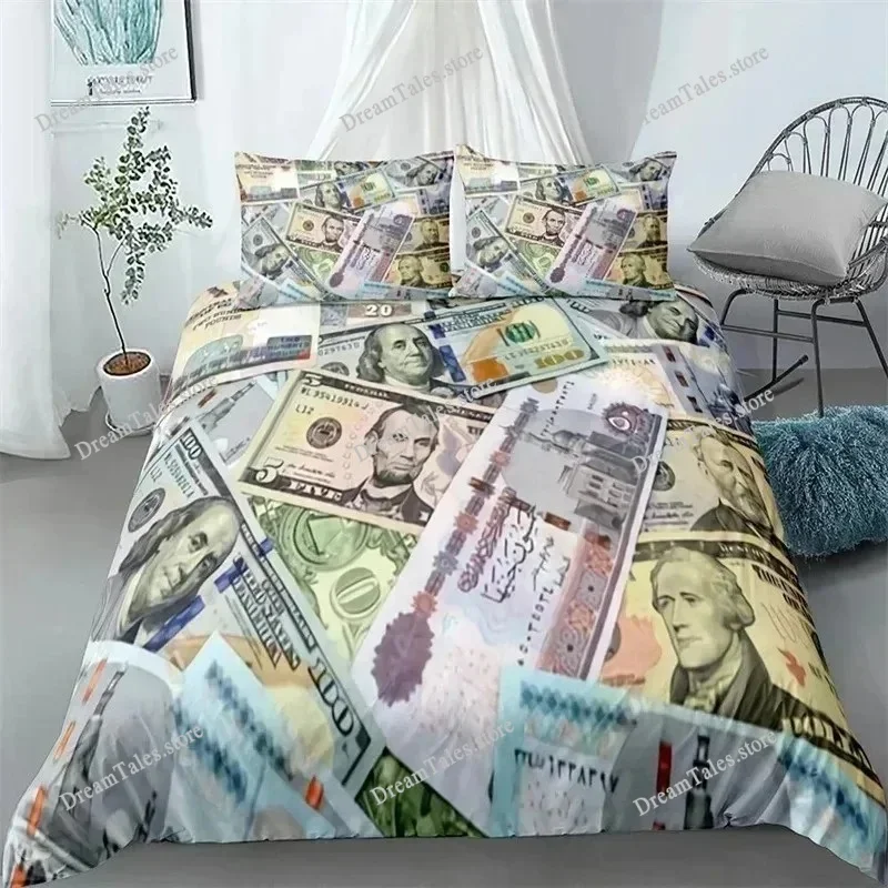 3D Printed Dollar Bills  Bedding Set,Duvet Cover Comforter Bed Set Quilt Cover Pillowcase,King Queen Twin Size Boys Girls Adults