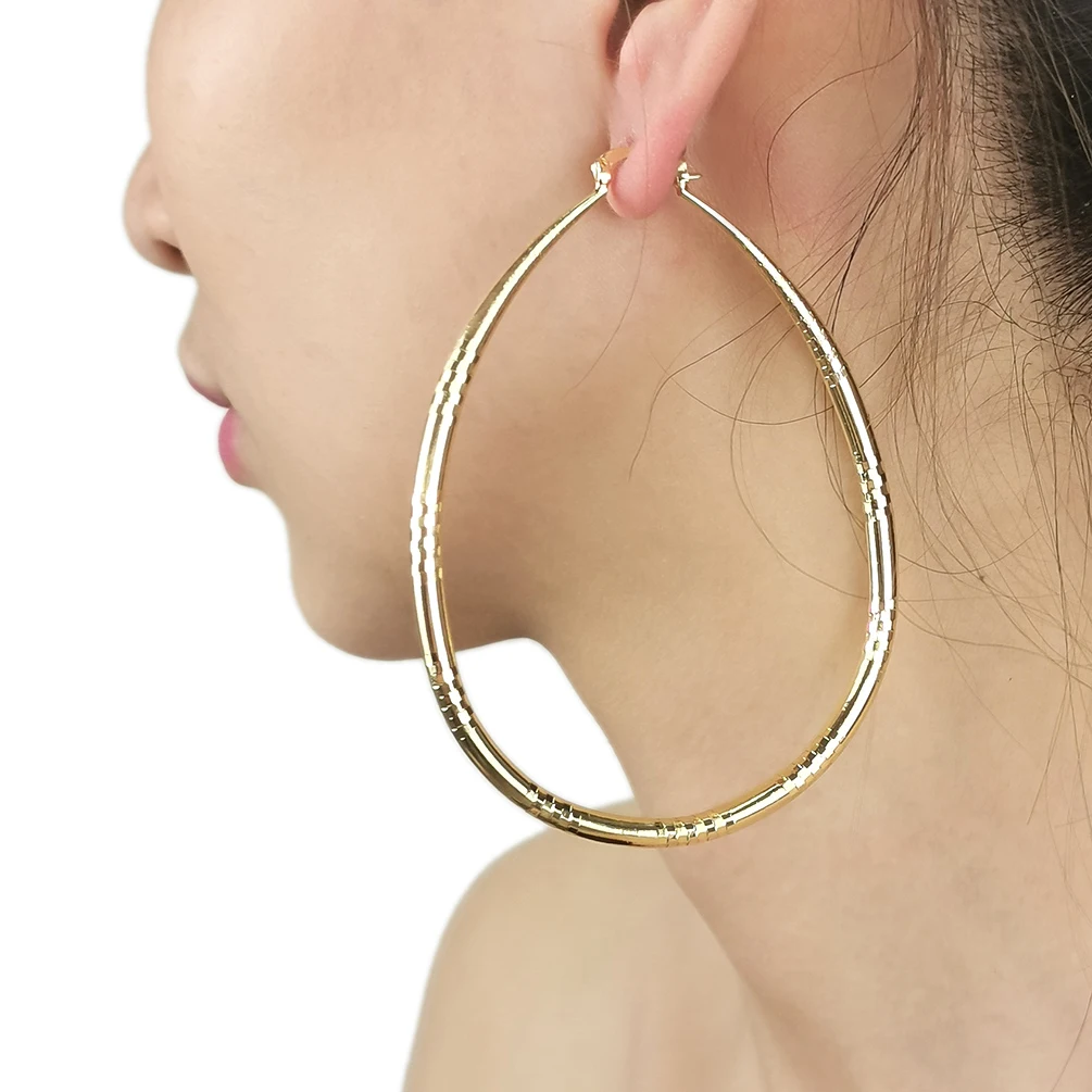 Fashion 8cm Copper Big Hoop Earrings For Women 2022 Large Water Drop Metal Earring Gold Color Statement Jewelry African Indian