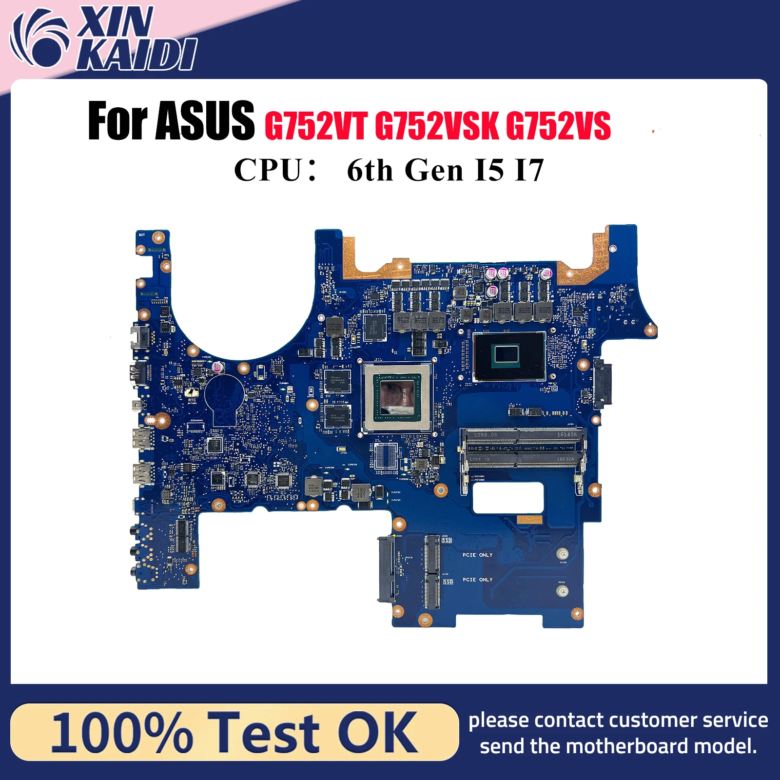 

G752VT Laptop Motherboard For ASUS ROG G752VSK GL752VL G752VS GL752VW G752V Notebook Mainboard With I5 I7 CPU 100% tests OK stk