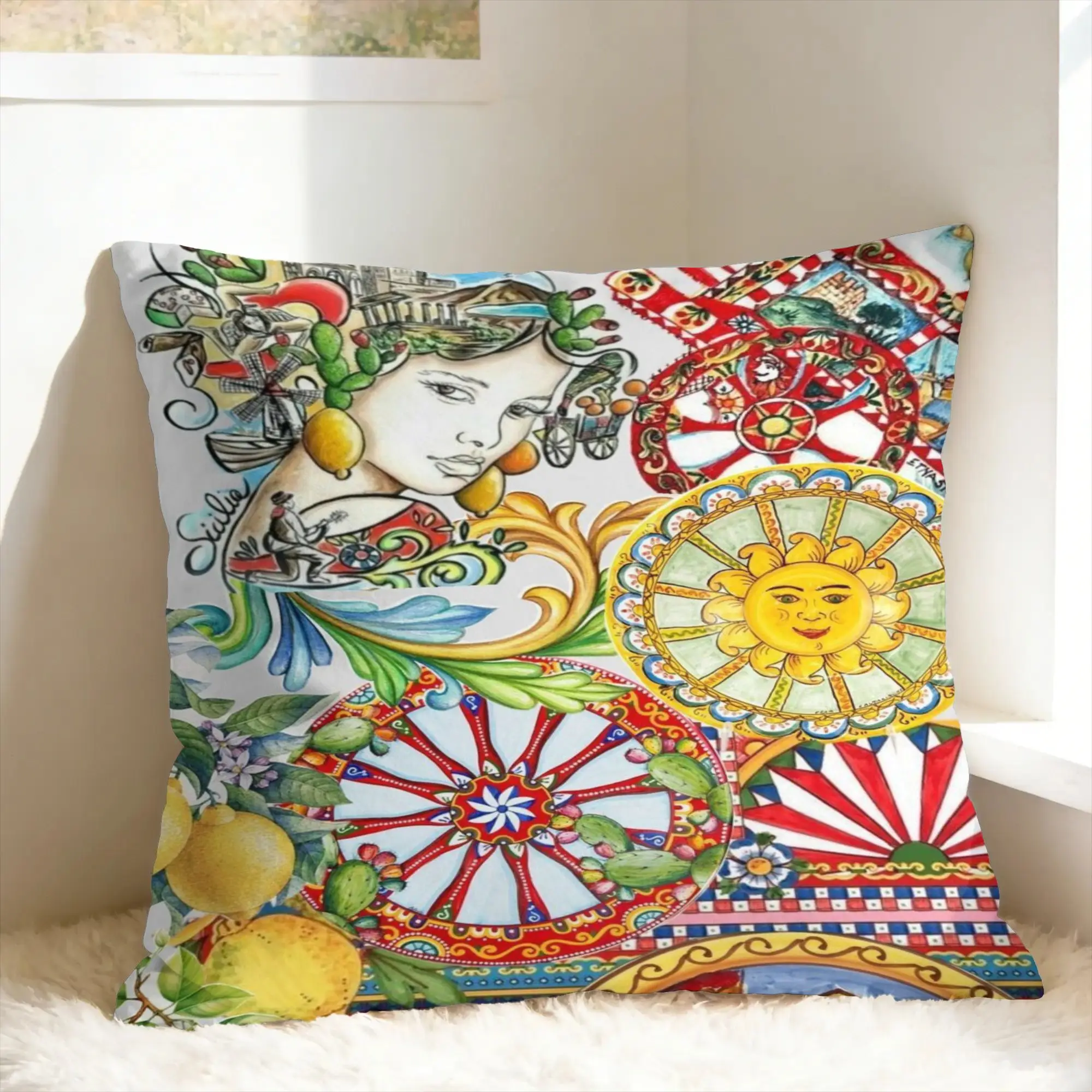 Pillow Cover Italy Cute Print Sicilia Sicily Love Trinacria  Cute Funny Pillow Case For Sofa Car Home Decor Pillowcases