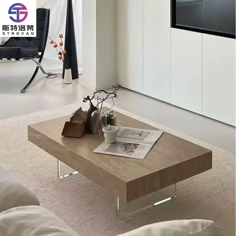 

Modern Style Travertine Top Acrylic Legs Coffee Table Cafe Table for Living Room