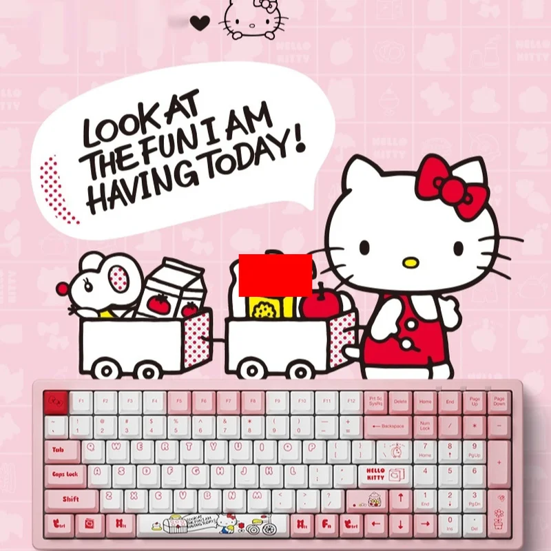 

Anime Sanrio Hello Kitty 3096 100 Keys Mechanical Keyboard Wired Pbt Hot Sublimation Girls Office Game Computer Game Keyboards