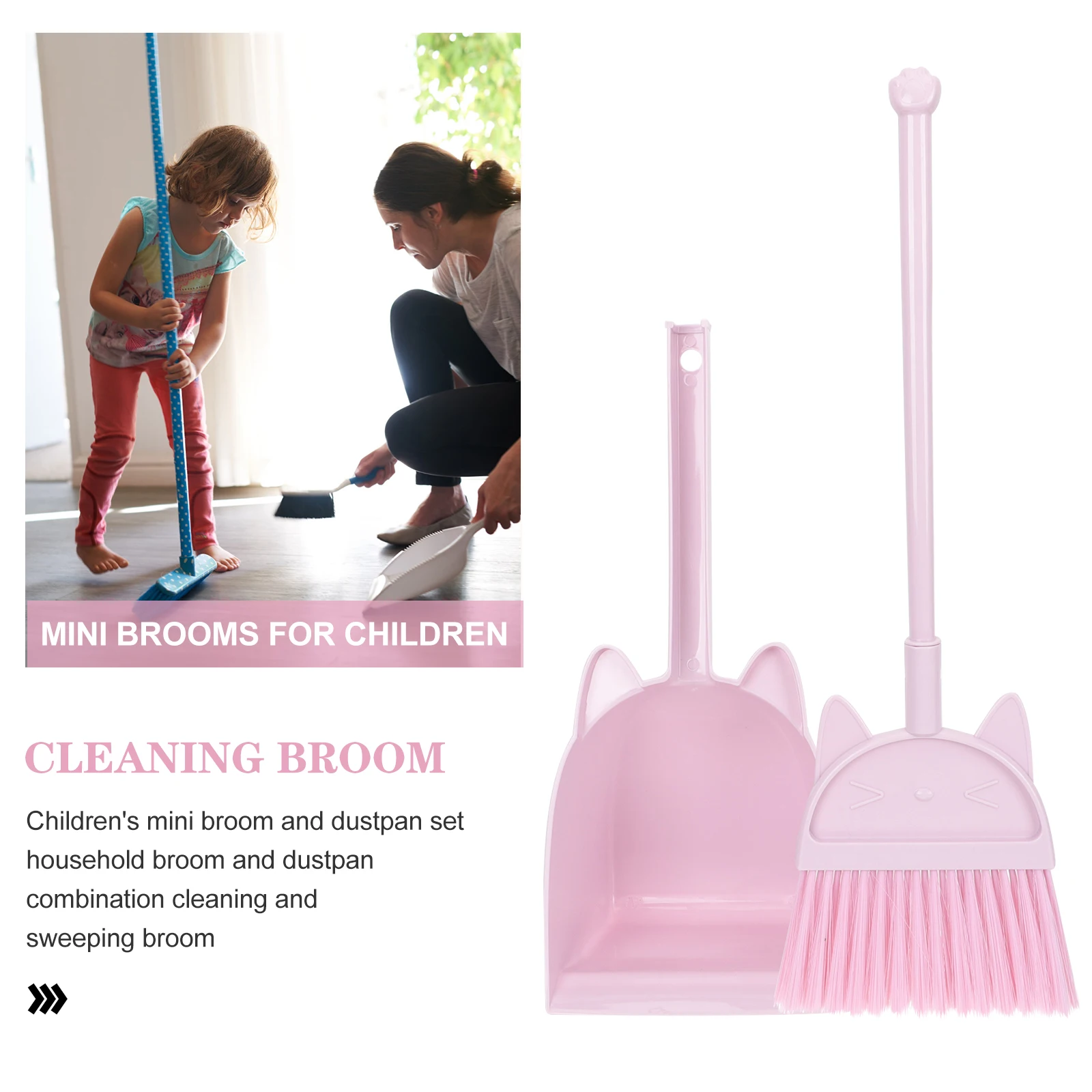 

1 set Children'S Broom Dustpan Set Lightweight Safe Kids Cleaning Smooth Handle Pretend Play Housekeeping Tool Mini Set For