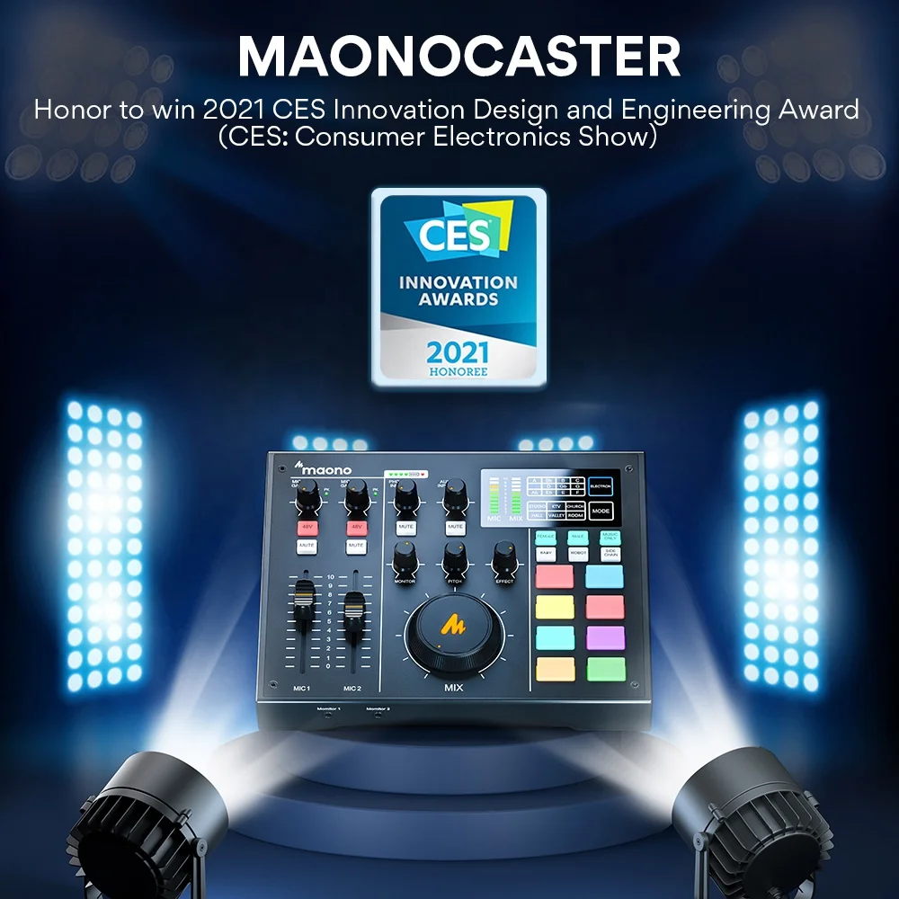 MAONOCASTER AM100 K2 Soundkarte mit Desktop-XLR-Mikrofon und Monitor-Kopfhörer All-In-One Podcast Production Studio Kit